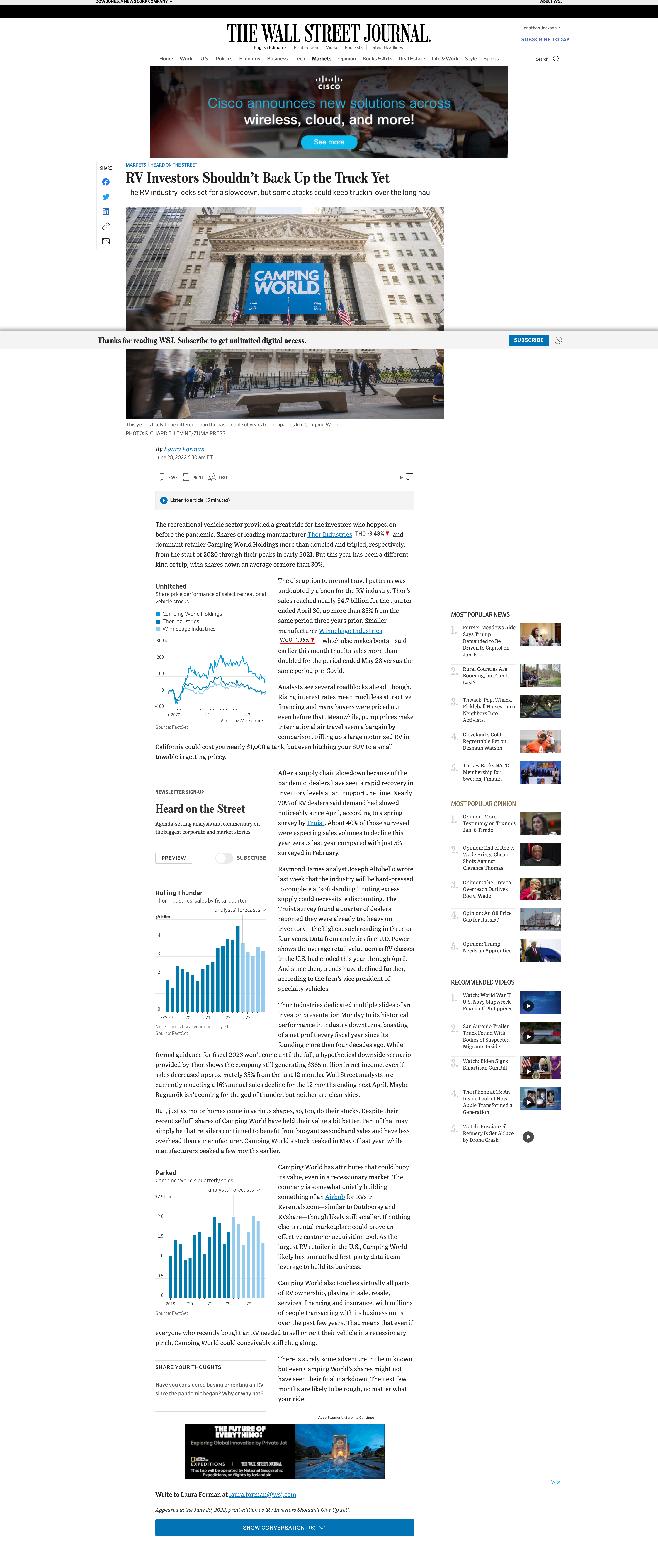 Wall Street Journal RV coverage