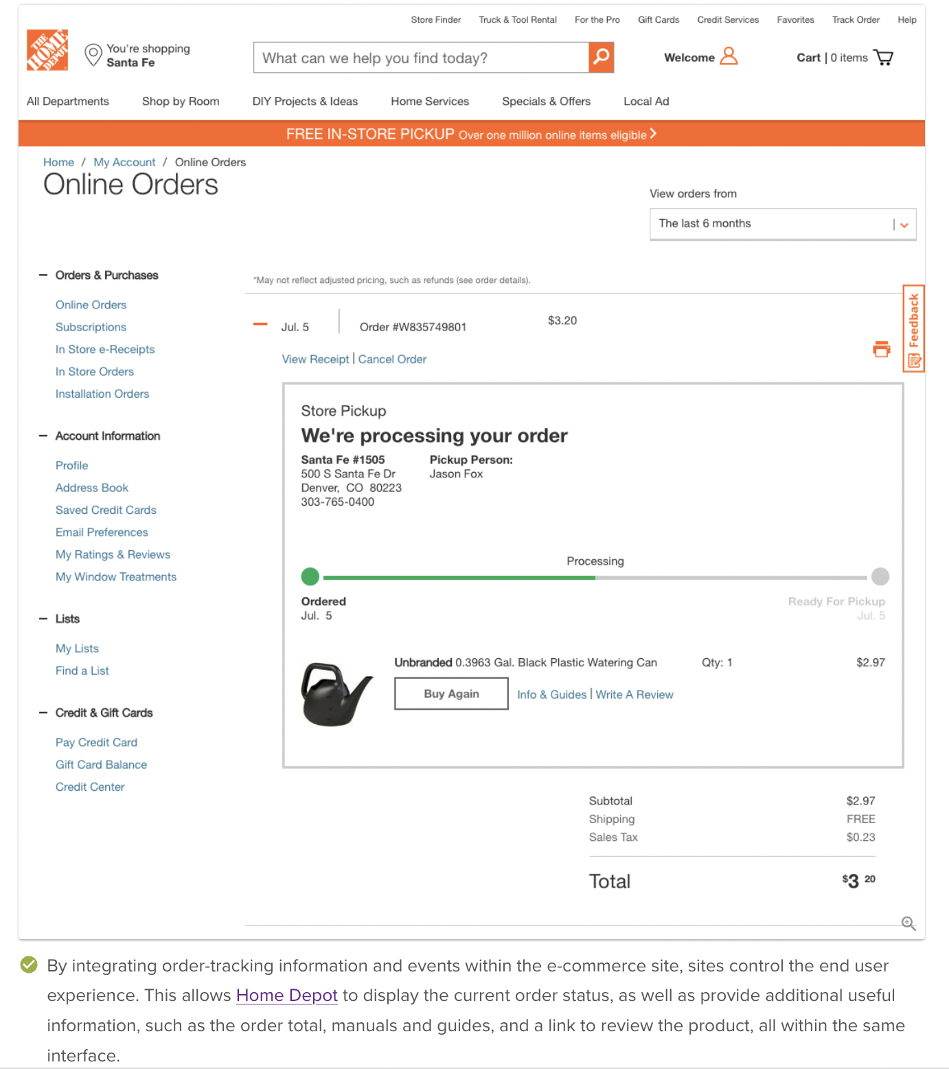 Home Depot Track Your Order UX